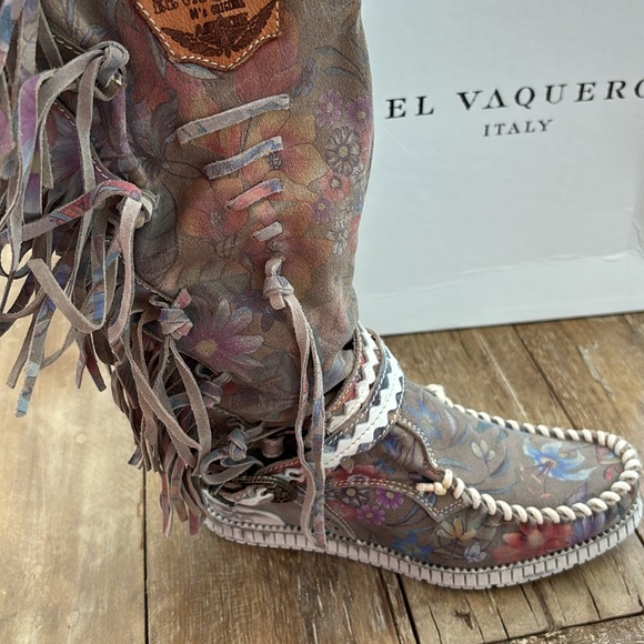 El Vaquero Italy Indio Mocc Boot NWT Freedom Flower - Picture 3 of 17